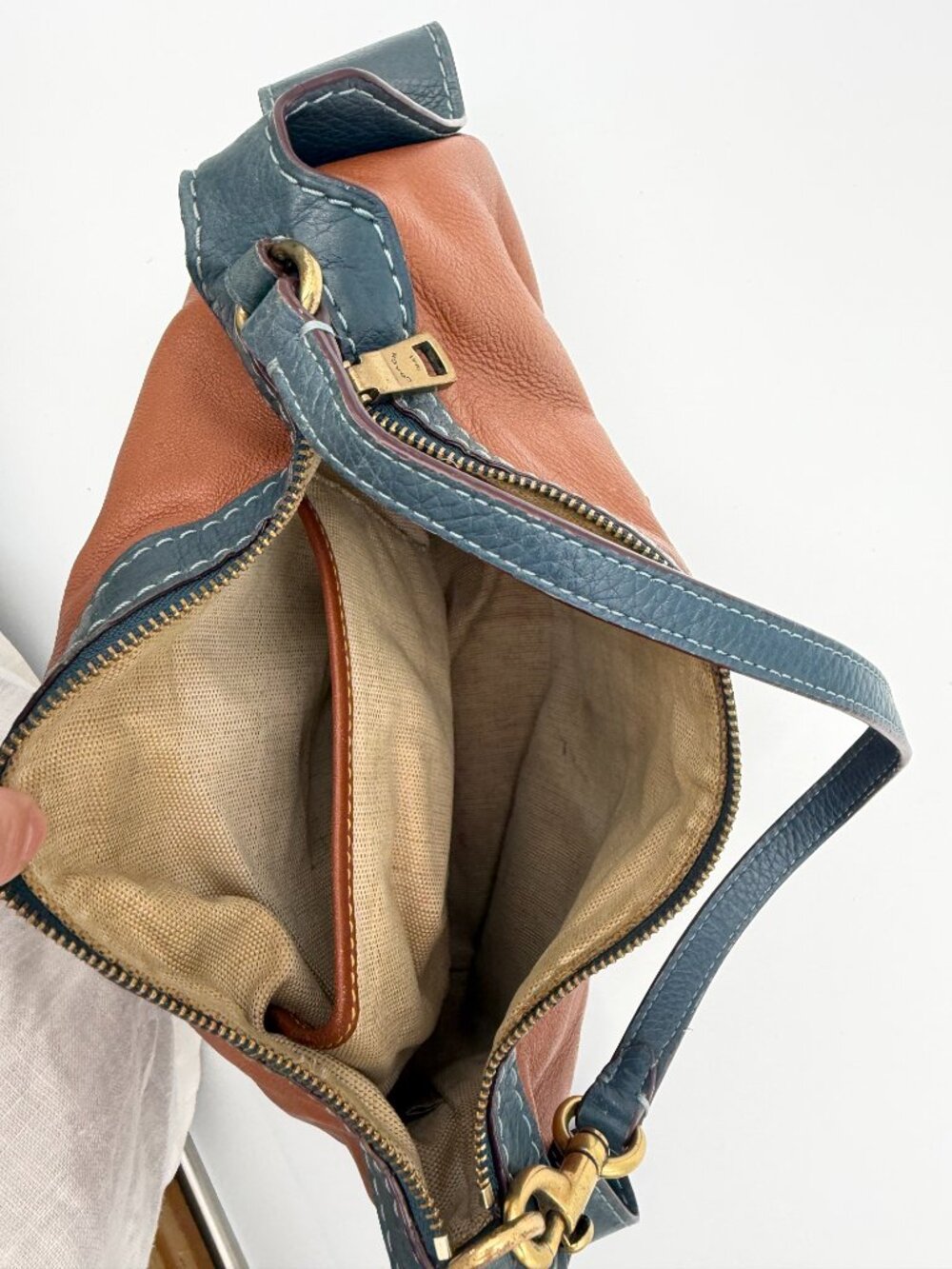 Coach Brown Blue Leather Shoulder Bag - Picture 5 of 5